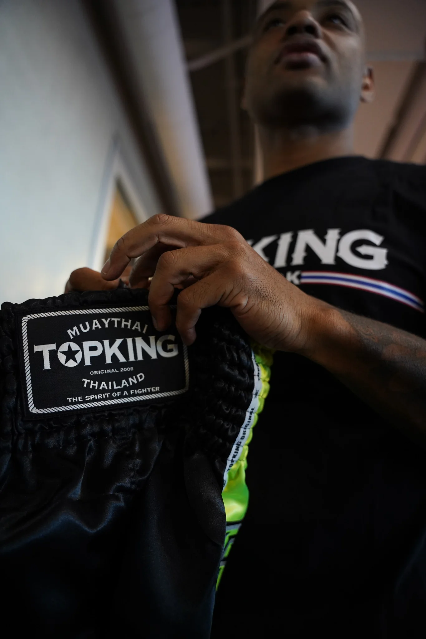 Top King Muay Thai Shorts | White & Green - Image 2
